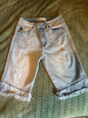 KanCan Light Blue Distressed Frayed Hem Jean Shorts